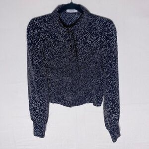 Suzy Shier Black White Polkadot Button Up Blouse W Neck Tie M